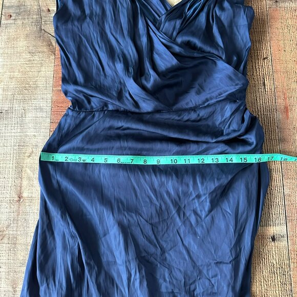 Reiss Womens Size 4 Zaria Drape Navy Satin Dress Sleeveless Ruched Bodycon Mini - Picture 4 of 11